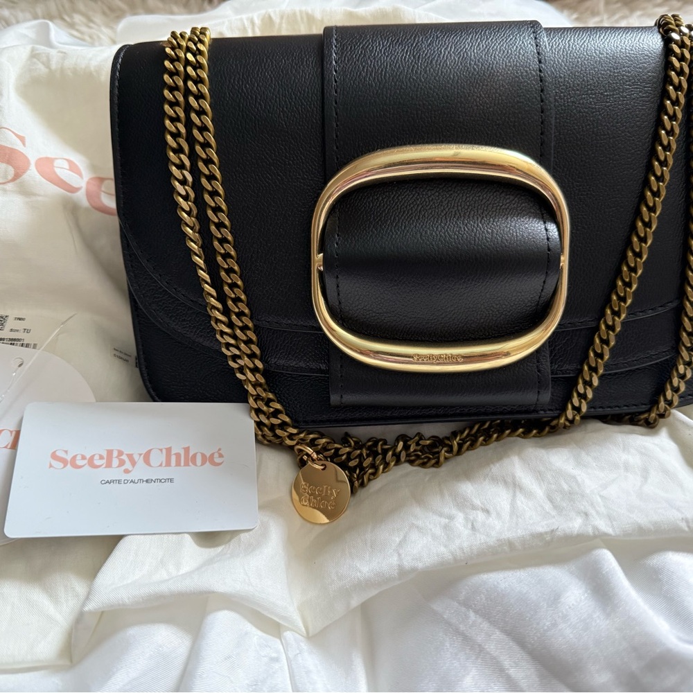 See By Chloe Black Crossbody with Gold Chain